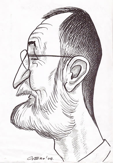 Ivan Haramija Hans u karikaturi Miroslava Gerenčera iz Osijeka (iz arhive ''Feferona'') 