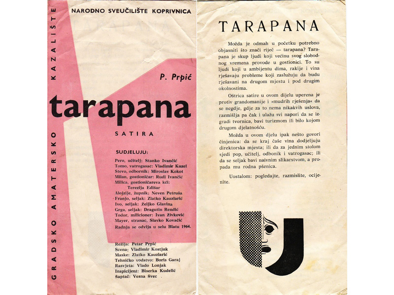 Plakat premijere Tarapane 10. listopada 1964. godine // Prolog predstavi