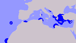 Rasprostranjenost sredozemne medvjedice, prikazana tamno plavo (foto: Wikimedia Commons)