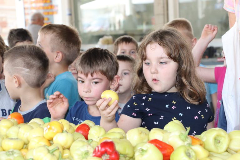 FOTO Mališani na koprivničkom placu naučili otkud dolazi domaće voće i povrće i guštali u zdravom obroku