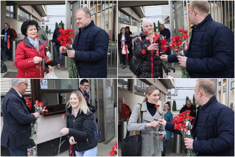 FOTO/VIDEO Podravkašice dočekalo iznenađenje na kraju smjene, Jakšić ih razveselio crvenim karanfilima