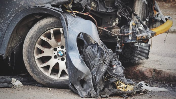 bmw accident collision crash crush dangerous auto automobile broken damage car insurance safety tire t axLmP