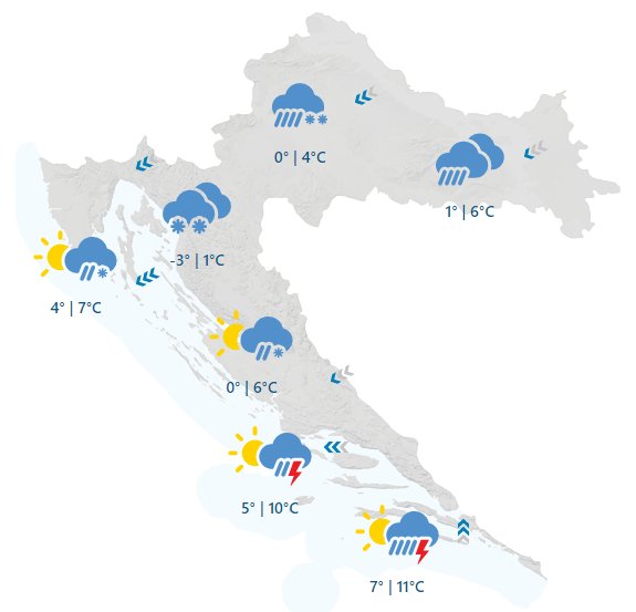 DHMZ: U unutrašnjosti Hrvatske očekuje se kiša